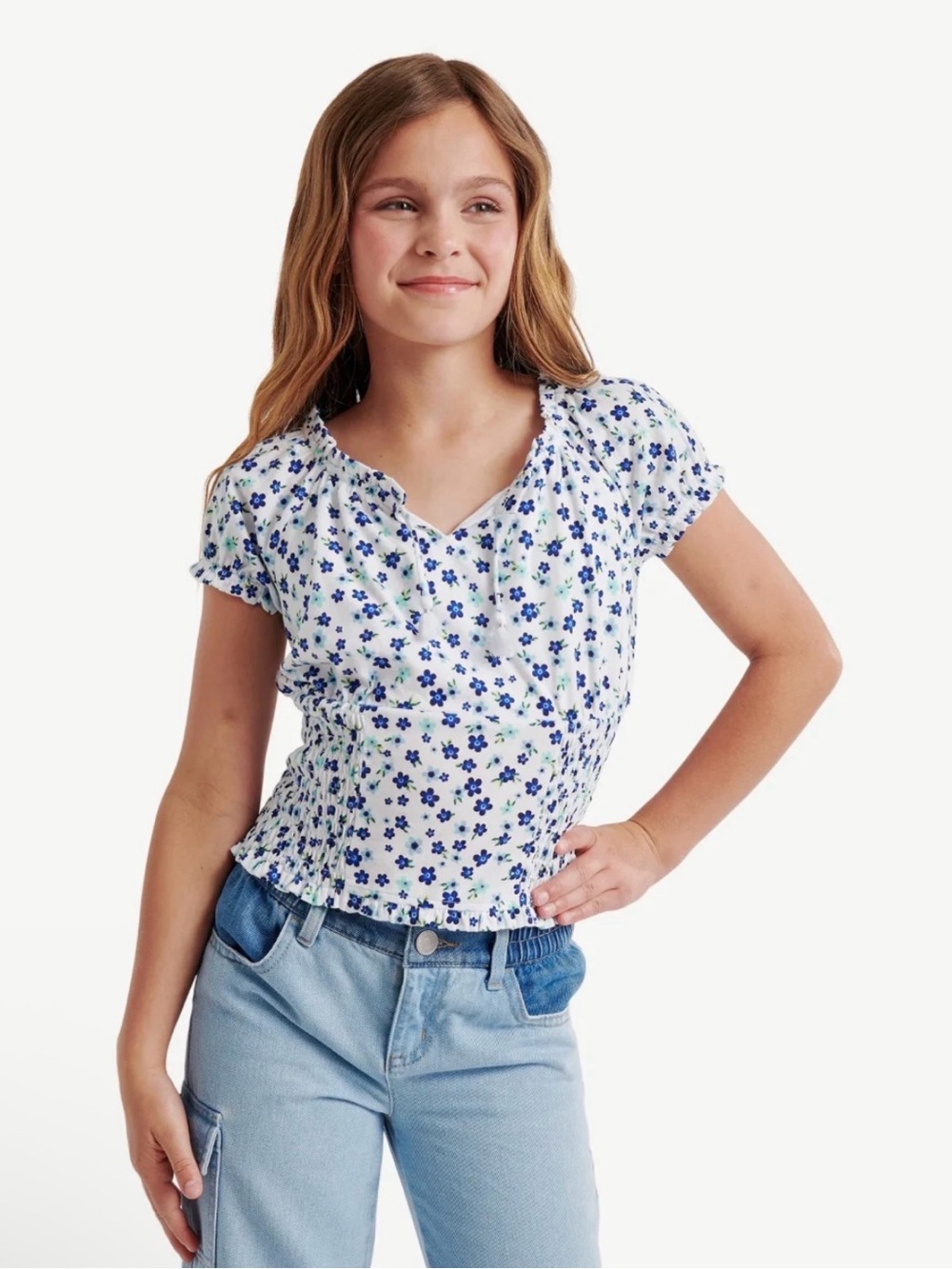 Justice Girls Puff Sleeve Top —Floral